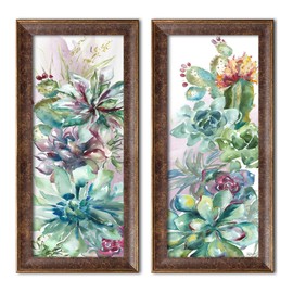 Roaring Brook Beautiful Watercolor-Style Succulent Floral Panels by TRE Sorelle Studios; Two 6x18in s