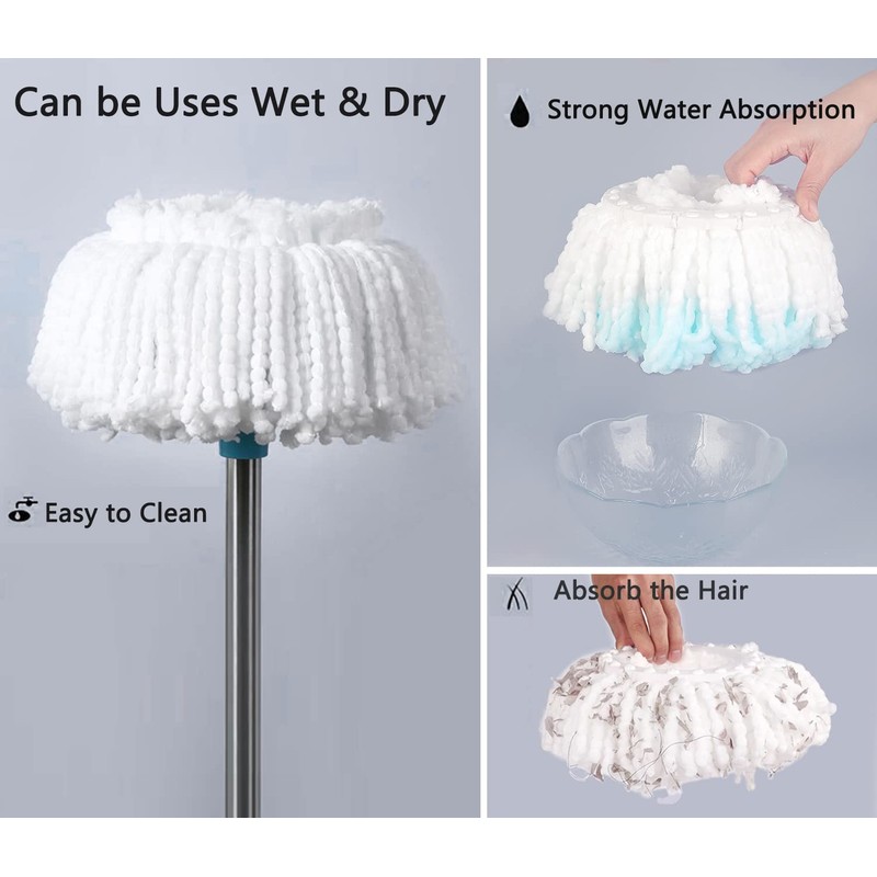 Spin Mop Head Refill, Universal 360° Replacement Mop Heads, 6