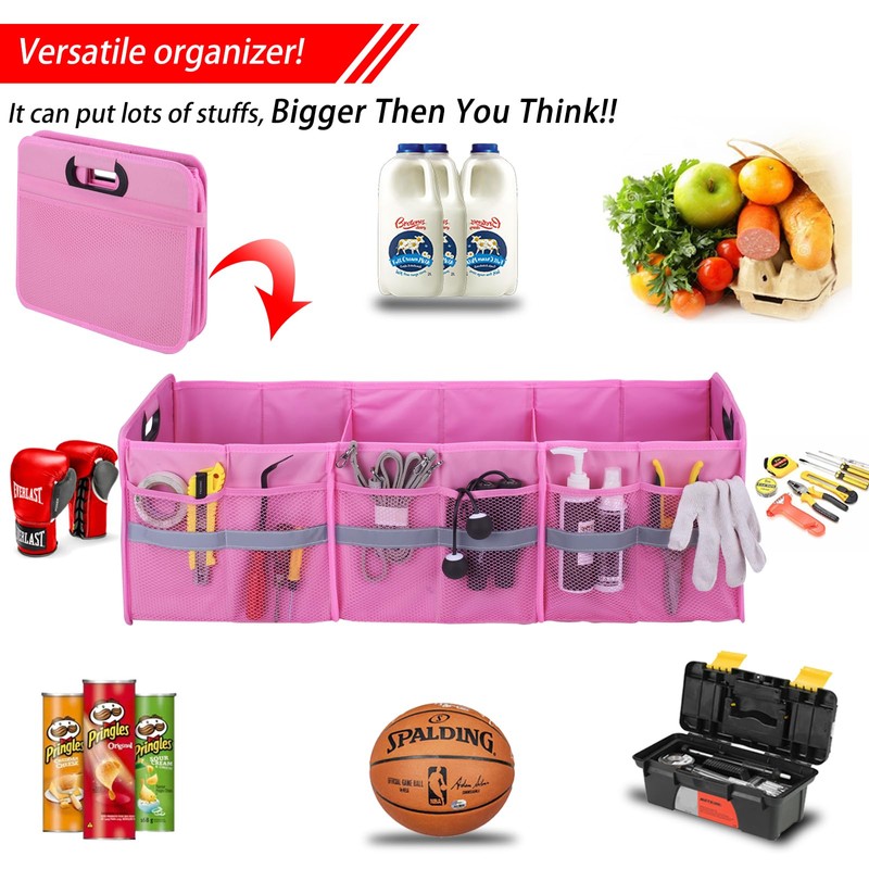 Homeve Large Collapsible Trunk Organizer with Multi Pockets, 3 Compartments