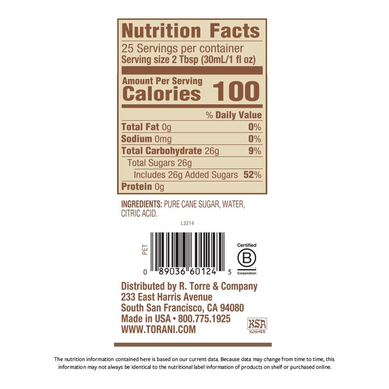 Torani Puremade Syrup, Cane Sugar, 25.4 Ounces (Pack of 4)