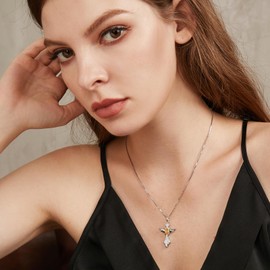 Angel Wing Cross Necklace Birthstone Cross Pendant Necklace for Women Diamond Cross Necklace Sterling Silver Wing Cross Necklace Cubic Zirconia Yellow Cross Jewelry Women November Birthday