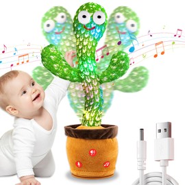 ROYPOUTA Rechargeable Talking Dancing Cactus Plush Toy for Baby Toddler 6-18 Months - Volume Adjustable Mimicking and Singing Cactus with Music & Light - Funny Birthday Gifts for 1 Year Old Boy Girl