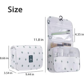 INVODA Toiletry Bag Multifunction Cosmetic Bag Portable Makeup Pouch Waterproof Travel Hanging Organizer Bag for Women Girls (Cactus,White)