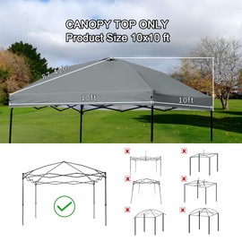 ZONGTI 10x10 Canopy Replacement Top - for Straight Leg Canopy Tent, Waterproof, Durable, Tear-Resistant, Ideal for Outdoor Camping, Patio Shade (Top Only) (Gray)