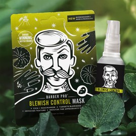 BARBER PRO BLEMISH CONTROL DUO 2-in-1 Mens Face Mask & Serum Prevent Breakouts & Improve Skin Texture Cica & Niacinamide Natural Vegan Skincare 100% Biodegradable Multi Award Winning Brand