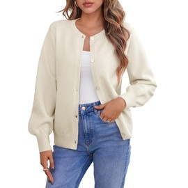 Saodimallsu Womens Button Down Cardigan Sweaters Crew Neck Long Sleeve Open Front Loose Fall Soft Knit Sweater Coats Beige