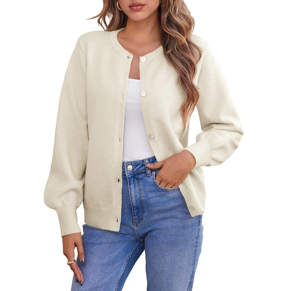 Saodimallsu Womens Button Down Cardigan Sweaters Crew Neck Long Sleeve