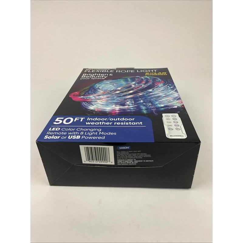 BELL+HOWELL Flexible Rope Light 50ft Indoor Outdoor Solar Powered Weather