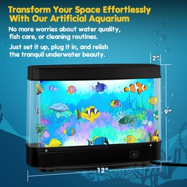 Artificial Fish Tank Virtual Ocean Toy - Mini Office Desk Aquarium, Moving Motion Lamp Night Light with, Fun Gift for Kids and Adults