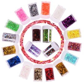 20 Assorted Colors Holographic Chunky and Fine Mixed Glitter,Shake Jar,for DIY Craft Epoxy Resin Tumber Making,Nail Art,Body Glitter,Jewelry Earring Keychain Making