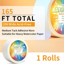 ETNRHP White Art Tape Medium Tack Artist Masking Tape Paper Acid Free Tape Watercolor Painters Tape Artists Tape for Drafting Art Watercolor Painting Canvas Framing, 2 inch Wide 165FT Long