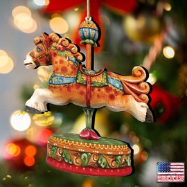 Curly Carousel Pony Wooden Christmas Ornament, Set of 2 Art by G.DeBrekht 8114041-3 - Designocracy