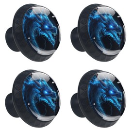 FVQL Black Cabinet Knobs for Kitchen Cupboard Bathroom, Set of 4 Round Drawer Pulls with Screws, Art Abstract Dragon