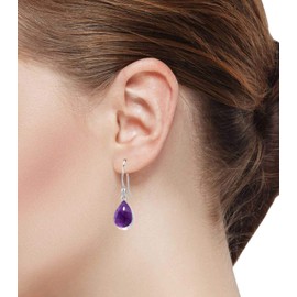 Jeweloporium 925 Silver Earring for Women Purple Natural Amethyst Gemstone Drop Dangle Fashion Silver Earring Christmas - Gift Boho Jewelry