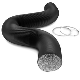 iPower Flexible 8 Inch 25 Feet Aluminum Ducting 4 Layer Protection Dryer Vent Hose for HVAC Heating Cooling Ventilation and Exhaust, 2 Clamps Included, Black
