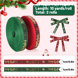 KINGLAKE Merry Christmas Ribbon for Gift Wrapping, 2 Rolls Red Green Satin Ribbon Xmas Plaid Ribbons for Crafting, Flowers, Christmas Tree, Presents, DIY Crafts,Gift Basket(10 Yards x 10mm)