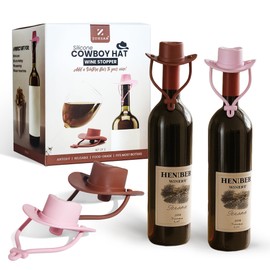 ZUHSAN - Tapón de silicona para botella de vino, paquete de 2 unidades, color café oscuro y rosa, tapas herméticas para ahorrar vino, accesorios de bar de novedad occidental, juego de regalo para los