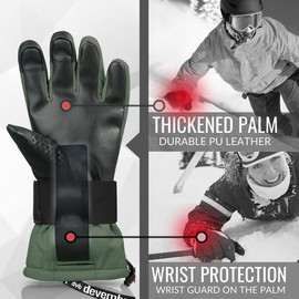 devembr Snowboarding Gloves with Wrist Guards, Ski Gloves Touchscreen, Green, M