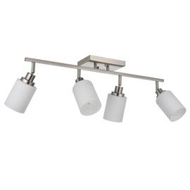 TODOLUZ 4-Light Track Lighting, Brushed Nickel Ceiling Spot Lighting for Kitchen Bedroom Hallway, Bathroon Vanity Track Light Fixtures with Opal White Glass