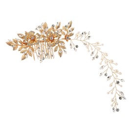 WOONEKY Wedding Hair Comb Rhinestones Bridal Accessory Handmade Pearl Decor for Bride