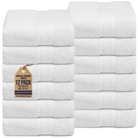 Canadian Linen Imperial Premium Washcloths, 12 Pack,12”x12”, Soft Absorbent Cotton Face Towels Set, Lightweight Quick Dry Cleaning Cloth for Home Bathroom Hotel Hair Salon Spa Kitchen Gym Pool, White