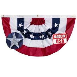 Jayus US Bunting Flag 1.5x3 FT- Embroidered Stars USA American Pleated Fan Flag- Patriotic Half Fan Banner Flag with 3 Brass Grommets for 4th of July Memorial Day Party Outdoor