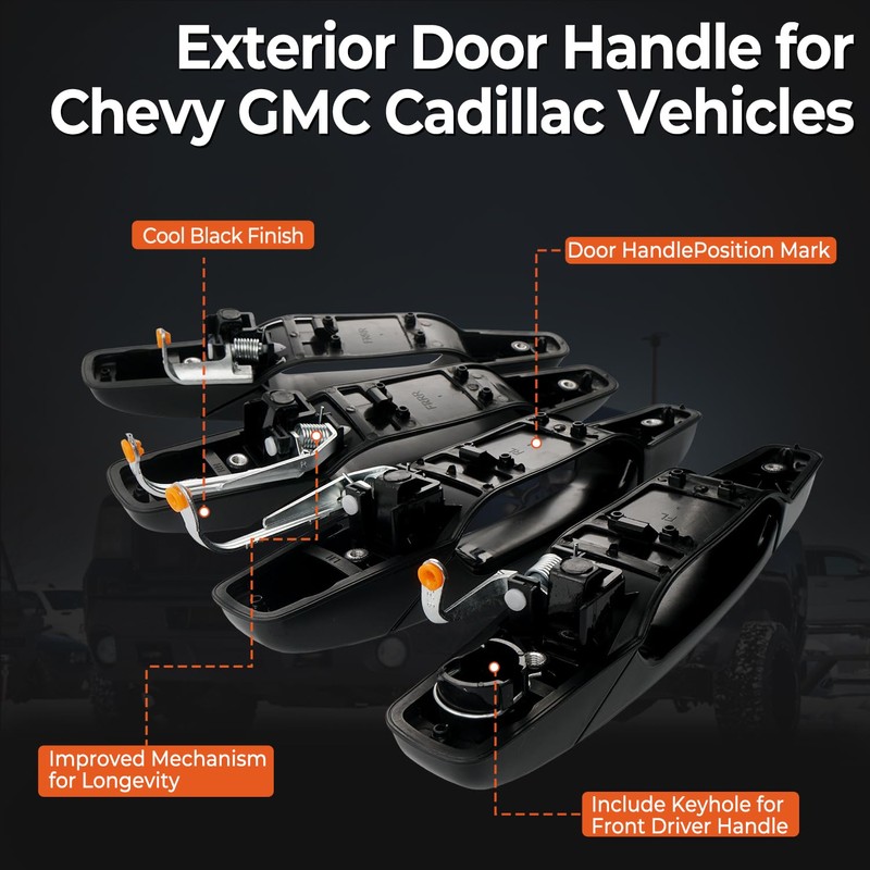 4 PCS Black Exterior Door Handle Front Rear Driver Passenger