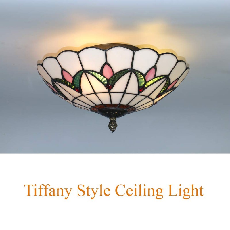 Skyweel Tiffany Style Ceiling Light Vintage Stained Glass Flush Mount