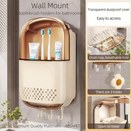 Premium Toothbrush Holders for Bathrooms，High-capacity Wall Mounted Bathroom Organizers and Storage，Electric Toothbrush Holder and Toothpaste Stand with Cover and Hooks，RV Vanity Makeup Brushes Holder