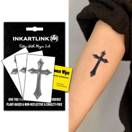 INKARTLINK Semi Permanent Tattoos, 3 Sheets of Small Temporary Tattoos, Adult Art Designs, Party Favors, Waterproof, Realistic, No Adhesive, No Reflective, Lasts 1-2 Weeks (Cross)