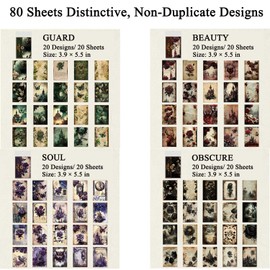 RVlensJoy 80 Sheets Gothic Scrapbook Paper for Scrapbook Kit, Vintage Ephemera for Junk Journals, Magic Decoupage Paper for Journaling Supplies , Dark Academia Wall Decor Room for Home Decorations