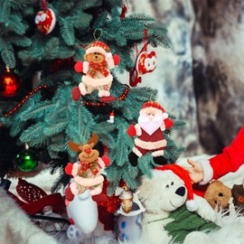 JNAWA 4Pcs Christmas Ornaments Christmas Tree Party Hanging Decorations Santa Claus Reindeer Snowman Bear Doll for Christmas Party Decoration