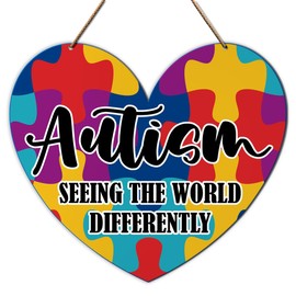 Autism Awareness Wall Door Sign, Inspirational Autism Sign Nursery Classroom Baby Kids Bedroom Wood Hanging Wall Decor Sign Plaque, Motivational Gifts for Autism Child, Seeing The World Differently