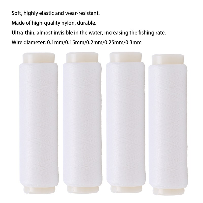 4pcs 100/200m Invisible Nylon Fishing Rubber Band Line High Elastic