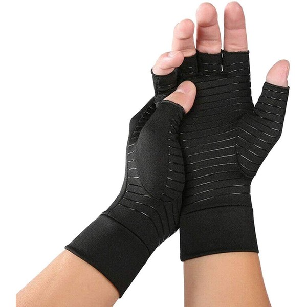 Chargen Anti-Slip Compression Arthritis Gloves, Half Finger Copper Infused Glove for Women and Men, Fingerless Compression Gloves, Pain Relief and Healing for Arthritis, Wrist Support (M)