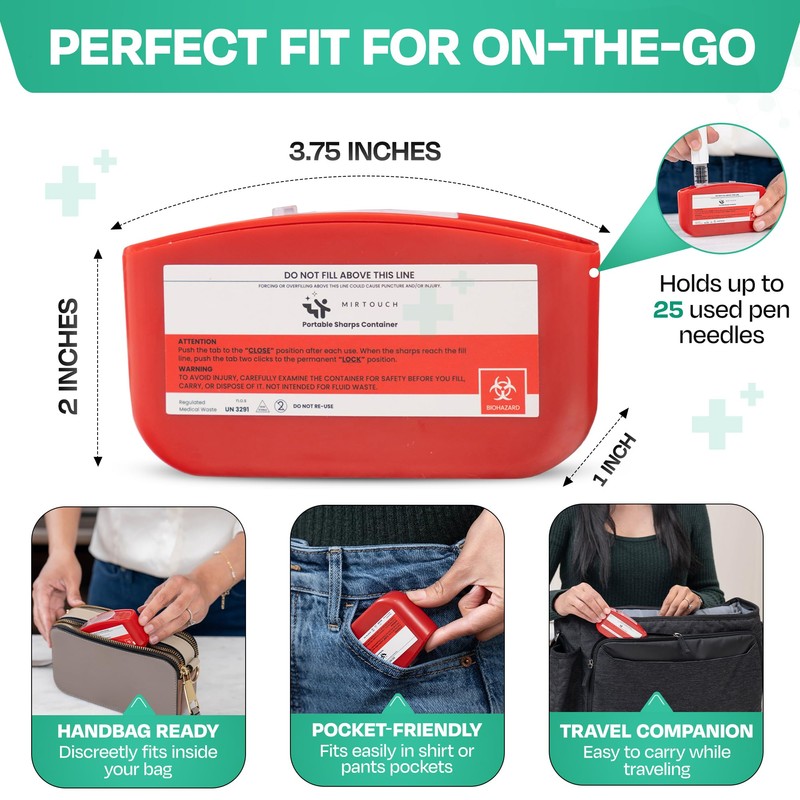 Pocket Travel Sharps Disposal Container - 80ml Pen Needle Container