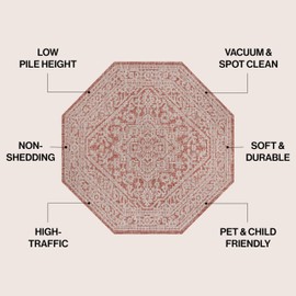 JONATHAN Y Medallion Weave Indoor Outdoor Octagon Area Rug 8 Ft Red/Taupe, Sinjuri Textured for Backyard, Patio, Porch, Easy-Cleaning, High Traffic, Pet-Friendly, Non-Shedding (SMB101A-8TGN)