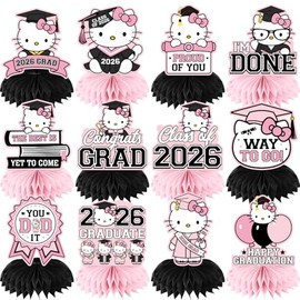 Pink Graduation Honeycomb Centerpieces For Tables, Vibrant Color Matched Party Decor With Pink And Black Bases, Class Of 2026