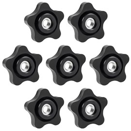 7 piezas de tuercas con perillas de rosca 5/16-18 negras, perillas de estrella de 5/16 pulgadas, perillas de sujeción de rosca 5/16-18 negras con torn