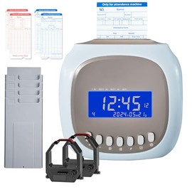 Grozziie Punch Card Attendance Machine – Time Tracker Bundy Clock for Small Business – in and Out Time Clocks with Gifts Light Blue