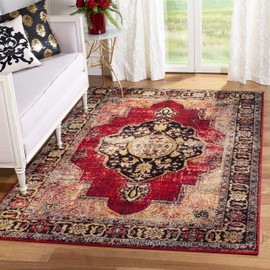 SAFAVIEH Vintage Hamadan Collection VTH219A Oriental Traditional Persian Non-Shedding Living Room Bedroom Area Rug, 5'3" x 5'3" Square, Red / Multi