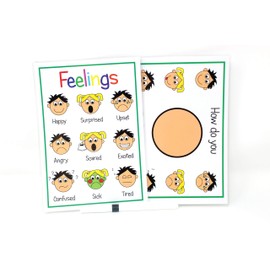Feelings and Emotions Flash Cards for Boys Girls - ASD Autism Speech Therapy Expression & Mood Communication Pack - 24 Cards, Poster, Mood Board, Pen and Bungee)