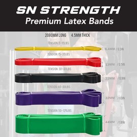SN Strength Premium Exercise Resistance Bands for Pull-up Assistance or Resistance Bands Home Workout Garage Gym Accessories (5 Pack)