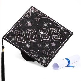 Jamntower 2025 Rhinestones Graduation Cap with Tassel Crystal Bedazzled Grad Cap Decorations for Adults Women Girls High School Photo Props Bachelor Master Souvenirs Graduation Gifts Party Decors