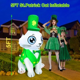 zukakii Decoración inflable para exteriores del día de San Patricio de 5 pies, diseño de gato con luces LED, decoración del día de San Patricio, patio, jardín, césped, fiesta en casa, interior