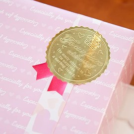 GIFT Seal Ribbon Shaped Pop Pink Gold (100 Sheets) PP – 1S