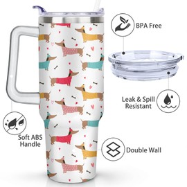 wxmbdzq 40 oz Dachshund Tumbler with Handle and Straw Lid,Leak Proof Travel Stainless Insulated Tumbler,Cup Holder Friendly,Perfect for Outdoor Travel Car and Sports