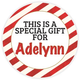 This is a Gift for Adelynn - Circle Sticker Decal 3 Inch - Candy Cane Merry Christmas Gift Tag Present Tree Holiday Custom Name Santa Claus