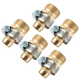 Wideskall 5/8" Brass Garden Water Hose Repair Mender Male Connector with Stainless Steel Clamp (Pack of 5)