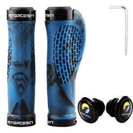 TOPCABIN Bike Grips,Ergonomic Design Bicycle Grips Widen Holding Rubber Bike Handlebar Grips with Aluminum LockGrips for Bike Mountain Road MTB (Rubber Blue (1 Pair))